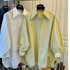 优质女式秋季Sping长袖衬衫韩版超大白衬衫
