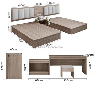 <b>Cheap</b> 3 Star Hotel Twin <b>Bed</b> Set <b>Wooden</b> <b>Frame</b> with Upholstered Headboard and Shared Nightstand for Budget Hotel Project Bedroom - Product Image 4