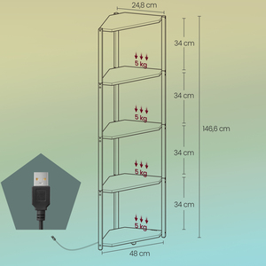 <span class=keywords><strong>VASAGLE</strong></span> Bibliothèque Étagère d'<span class=keywords><strong>angle</strong></span> à 5 niveaux avec éclairage LED réglable - Product Image 3