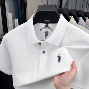 T-shirt <span class=keywords><strong>Polo</strong></span> da <span class=keywords><strong>Uomo</strong></span> a <span class=keywords><strong>Maniche</strong></span> <span class=keywords><strong>Corte</strong></span> per Primavera e Autunno, Nuova Collezione Business, con Colletto, Tinta Unita, Ricamo alla Moda - Product Image 3