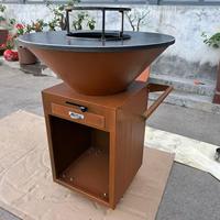 Porte-bûches en acier Corten en forme de croissant avec ensemble de tambour à feu, décoration rustique pour patio et extérieur