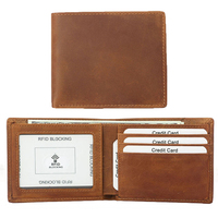 Portefeuille fin minimaliste en cuir véritable Crazy Horse pour homme, blocage RFID, poche avant, porte-cartes pliable, OEM, vente en gros personnalisée