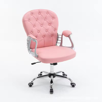 Chaise de travail pivotante rétro à dossier moyen, en cuir PU rose, chaise de coiffeuse, chaise de bureau, hauteur réglable