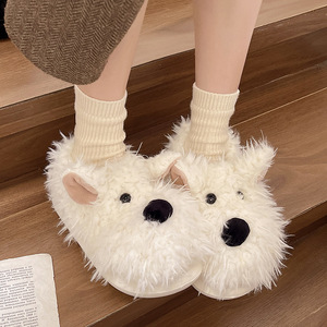 Chaussons en peluche fantaisie en forme de tête de <span class=keywords><strong>chien</strong></span>, amusants, mignons, fourrés, chauds, antidérapants, <span class=keywords><strong>pour</strong></span> adultes et enfants, style dessin animé - Product Image 1