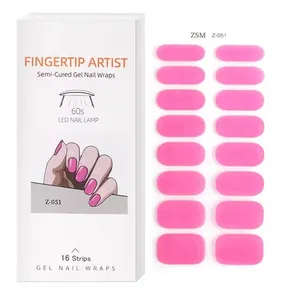 Adesivos de alta qualidade para nail art, decalques de fábrica mais vendidos, tiras de unhas em gel semi-curadas de 16 dedos, adesivos UV para unhas semi-curadas