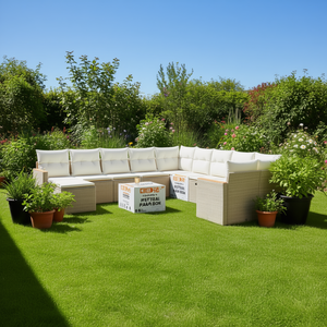 Conjunto de Sofás Modulares de Ratán Sintético PE Beige para Jardín, Muebles de Exterior Cómodos con Cojines de Espuma de Alta Densidad, Diseño Contemporáneo - Product Image 2