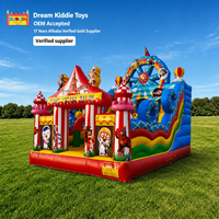 Château gonflable combiné avec toboggan et manège 3D sur le thème du cirque, pour location de fêtes d'enfants, en vinyle PVC 0,55 mm