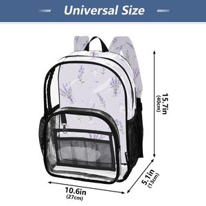 Clear PVC Floral Backpack Transparent School Bag with Mesh Pockets Custom Logo Bookbag for Girls Travel - Product Image 4