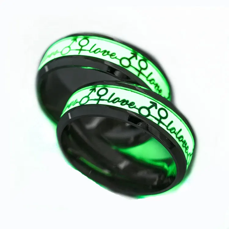 Religious Gift Glow In The Dark Black Trendy Fashion Jesus Muslim Jewelry Mens Titanium Luminous Rings