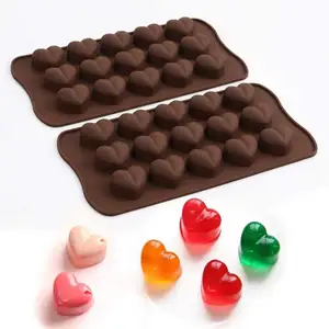 巧克力蛋糕软糖Diy烘焙硅胶心形15 Holefor糖果温度计巧克力模具