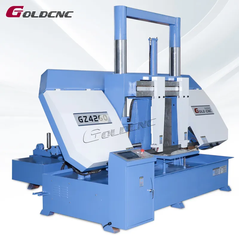 Otomatik besleme ile GOLDCNC otomatik metal şerit testere makinesi GZ4260 cnc şerit testere makinesi