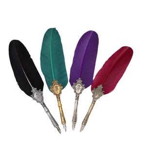Ensemble de stylos à <span class=keywords><strong>plume</strong></span> vintage de luxe en acier inoxydable rouge avec <span class=keywords><strong>plume</strong></span> de dinde, pour écriture, cadeau promotionnel d'affaires, encre, métal gravé, 0,5 mm - Product Image 5