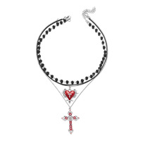 Collier ras-du-cou pour femme, style gothique vintage audacieux et sombre, avec croix en forme de cœur et fausse perle, chaîne en bambou, en alliage, transfrontalier