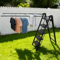 Porte-vêtements métallique robuste en acier au carbone noir, type échelle, à 5 niveaux, avec larges fentes antidérapantes, pour les foyers, les supermarchés et les gymnases