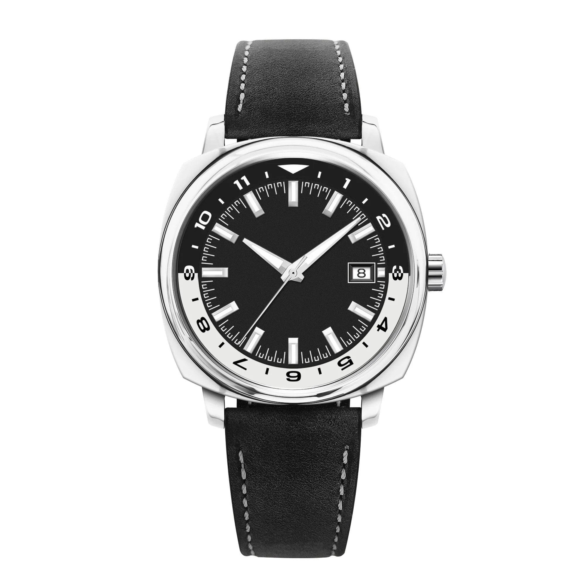 Jam tangan pria 42mm NH35, arloji kulit tanggal selam tahan air petualang dengan logo kustom mekanis otomatis