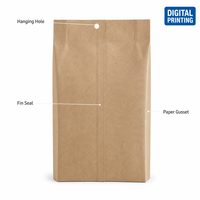 Sachet Doypack en papier kraft vierge avec soufflet latéral et trou de suspension, finition mate, emballage de détail écologique pour noix, thé, céréales