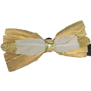 <span class=keywords><strong>Noeud</strong></span> <span class=keywords><strong>papillon</strong></span> en plumes d'<span class=keywords><strong>or</strong></span> pour hommes, bon marché, quantité minimale de commande bas pour mariage - Product Image 4