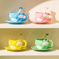 Tasse à café créative avec anse perlée, soucoupe faite à la main, tasse à eau en forme de nuage, tasse à thé de l'après-midi, tasse en céramique mignonne peinte à la main