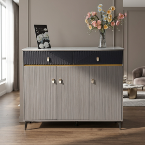 Moderno Mueble Consola de Almacenamiento Independiente de Madera Gris con Diseño Geométrico para Sala de Estar - Product Image 4