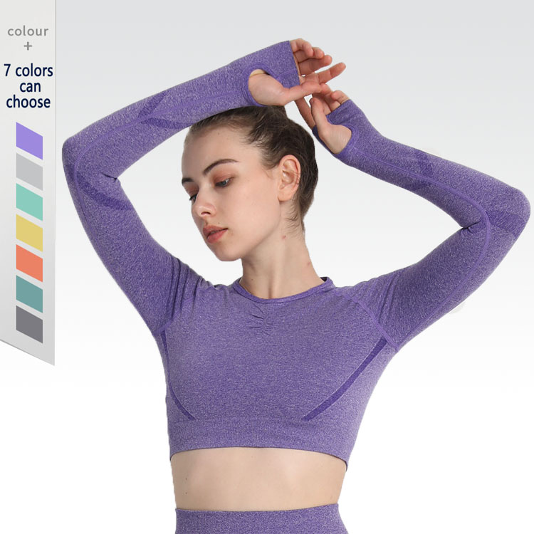 Seamless Yoga Clothes Active Wear Woman Nylon Solid Yoga Long Sleeve Crop Tops Quick Dry Fitness Sports Yoga Tops for Women