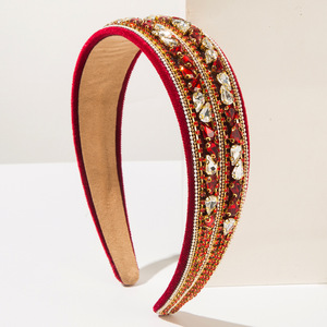 Diademas de terciopelo barroco retro, accesorios para el cabello de cristal brillante, postizos nupciales con tachuelas de diamantes para mujer - Product Image 4