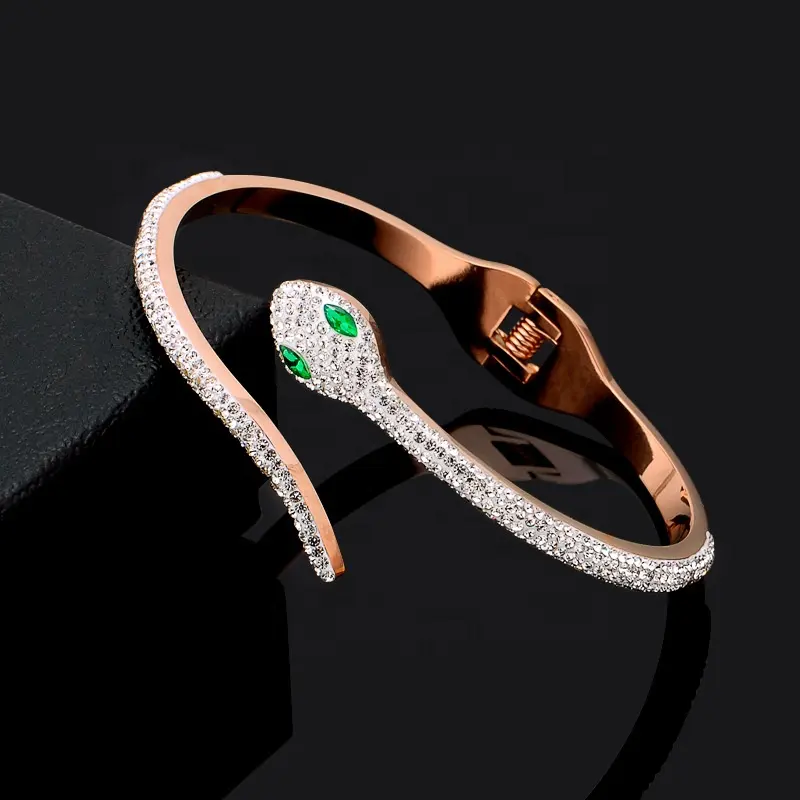 <span class=keywords><strong>Bracelet</strong></span> ajustable pour femmes, bijou de luxe en forme de serpent, incrusté de strass, acier inoxydable 316