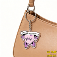 Porte-clés en acrylique « Hang in There » avec chauve-souris rose et bannière, breloque de sac et accessoire de porte-clés motivant, Kawaii Gothique, pour étudiants