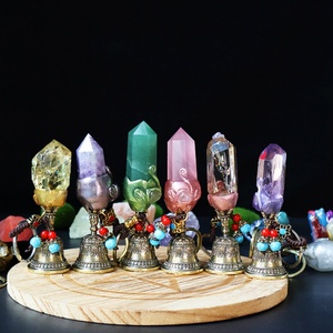 Llavero de Cristal Natural en Forma de Campana, Amatista/Cuarzo Rosa/<span class=keywords><strong>Aventurina</strong></span> <span class=keywords><strong>Verde</strong></span>, para Uso Espiritual y Regalo, Venta al Por Mayor - Product Image 1