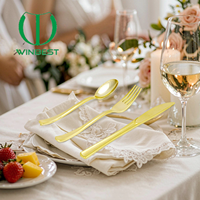 Ensemble de couteaux en plastique jetables élégants dorés pour mariages et fêtes, couverts jetables
