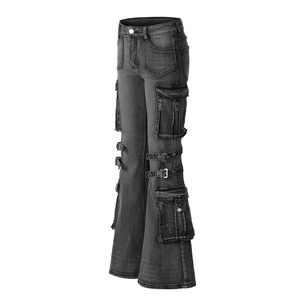 Pantalon droit en jean Y2K Spicy Girl 2025, style cowboy, avec boutons métalliques et délavage clair |   Vente en gros personnalisable - Product Image 4