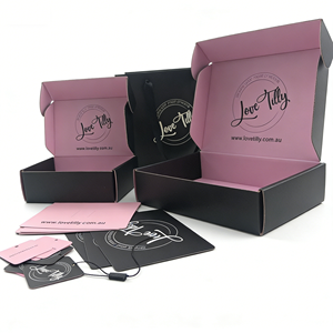 Boîte cosmétique en carton ondulé sur mesure de haute qualité, avec lamination mate et doublure en éponge, noire et rose, en gros, pour chaussettes recyclées - Product Image 3