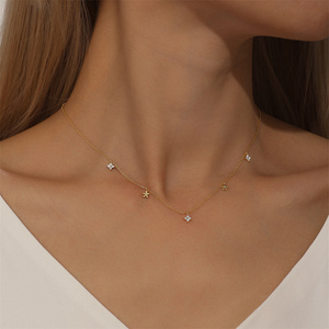 Collier empilable CANNER en argent sterling 925 avec pendentif goutte d'eau fleur et zircon blanc 5A plaqué or 18 carats pour femme - Product Image 4