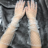 Vente chaude usine : Gants longs en dentelle à pois pour femme, élégants, en tulle extensible semi-transparent, mitaines à doigts complets pour mariée et mariage