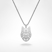 QIAOREN 12045 Collier Pendentif Tête de Loup en Acier Inoxydable Plaqué Or, Breloque Animale Découpée, Chaîne Maille Forçat, Bijoux Punk pour Hommes et Femmes