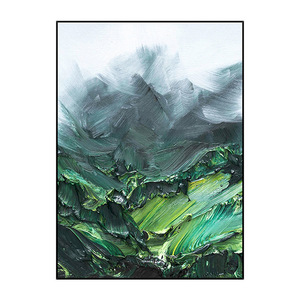 Pintura al óleo pintada a mano, paisaje verde, arte de montaña, marco de metal, arte decorativo de pared para sala de estar, fondo de sofá - Product Image 5