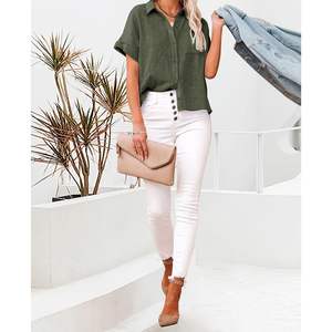 Conjuntos de dos piezas informales de verano 2025 para mujer, trajes de lino holgados con pantalones cortos por encima de la rodilla, MOQ 2 uds. - Product Image 6