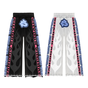 Pantaloni della <span class=keywords><strong>tuta</strong></span> in strass svasati di spugna francese a doppia vita con lavaggio a gamba dritta in cotone <span class=keywords><strong>oversize</strong></span> - Product Image 3
