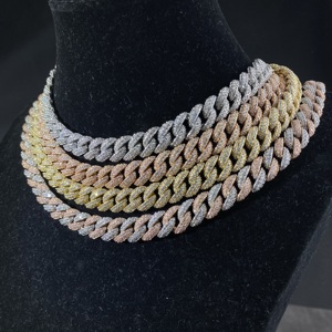Usine de vente en gros tendance de mode 18K or et rhodium plaqué hommes femmes glacé miami cubain lien chaîne collier bracelet