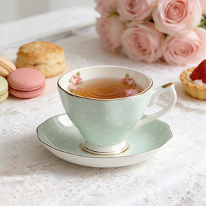 Ensemble de tasses à thé <span class=keywords><strong>et</strong></span> soucoupes à motif floral personnalisé, ensemble de tasses à thé de luxe en porcelaine anglaise - Product Image 1