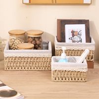 Ensemble de paniers de rangement avec couvercles - Paniers en corde de papier tressée avec doublure en coton, salle de bain, salon - Naturel et empilable
