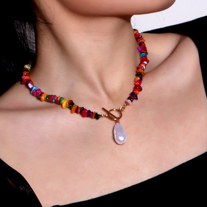 Collar de Perlas de Piedra Natural Irregular con Colgante de Turquesa en Forma de Gota de Agua, Joyería de Moda para Mujer, Origen Yiwu - Product Image 2