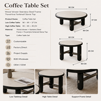 Ensemble de tables basses rondes modernes avec plateau en pierre frittée et base en acier inoxydable pour salon, petits espaces, hôtels, vente en gros, OEM, ODM