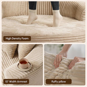 Sillón Individual Redondo para Personas Relajadas, Tela de Esponja Pura con Peluche de Conejo, Cama sin Estructura de Compresión para Sala de Estar - Product Image 3