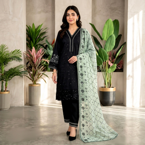 Robe traditionnelle indienne pakistanaise en coton pour femmes, longueur cheville, noire, avec broderies, tenue décontractée, coupe ample - Product Image 1