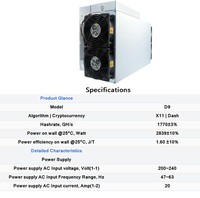 Machine de minage Bitmain Antminer D9 ASIC 1770 GH/s Dash Mining 2839 W avec boîtier métallique