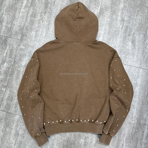 Sweat à capuche brodé Boxy éponge français vintage personnalisé printemps fabricants de sweats à capuche en coton lavage à l'acide sweats à capuche en strass pour hommes - Product Image 2