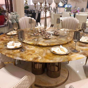 Set Tavolo da Pranzo Rotondo di Lusso in Quarzo Citrino Giallo con Piano Girevole <span class=keywords><strong>per</strong></span> Villa e Ristorante - Product Image 2