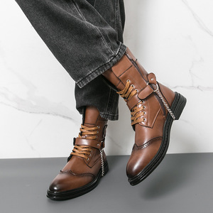 Bottes de moto de haute qualité, résistantes à l'usure, grande taille, style punk, à la mode, avec fermeture éclair et semelle extérieure en caoutchouc, pour l'automne/hiver - Product Image 2