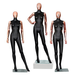 Maniquíes Negros de Moda, Maniquí Femenino de Cuerpo Completo, Maniquí de Mujer con <span class=keywords><strong>Pechos</strong></span> Grandes, Cabeza Cromada en Oro Rosa, Brazos de Maniquí - Product Image 1