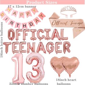 Decorazioni per <span class=keywords><strong>il</strong></span> <span class=keywords><strong>13</strong></span>° Compleanno per Ragazze Adolescenti Palloncini in Lattice Usa e Getta e Striscione Oro Rosa - Product Image 4